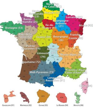프랑스 INSEE 구(舊) 레지옹 코드 지도
