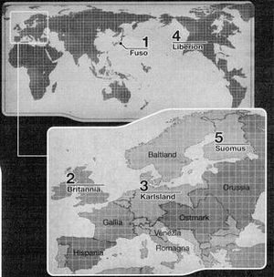 스트라이크 위치스는 대체역사 속 네우로이의 침략을 당하는 지구를 배경으로 한다. 몇몇 지형이 다르다.