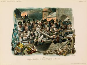 바이에른 보병이 킨치히 다리를 건너고 있다.