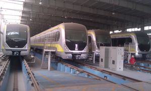 차량기지에 있는 2호선 열차