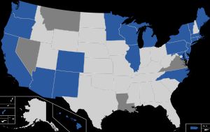 파란색은 미국 기후 동맹 가맹 주