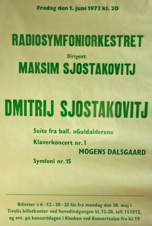 1973년, 막심 쇼스타코비치 지휘 덴마크 방송 교향악단의 쇼스타코비치 교향곡 15번 공연 포스터
