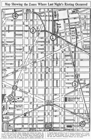 1919년 워싱턴 D.C. 인종 폭동 중 폭동 지도