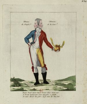 푀양파의 대표 주자인 바르나브의 변절을 풍자하는 내용. 1789년은 민중의 편, 1791년은 궁중의 편으로 묘사됨.