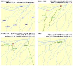 기소강 좌안 용수로의 변천. 자세한 내용은 미야타 용수를 참조.