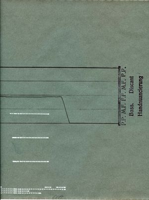 1919년경 벨테-미뇽(Welte-Mignon)용 피아노 롤의 첫 번째 부분. 피아니스트를 위한 선이 버팔로 협약(Buffalo Convention)에 따라 표시되어 있음
