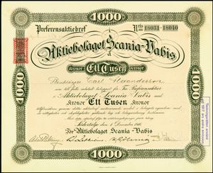 1916년 발행된 스카니아-바비스 주식
