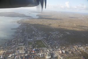 태풍이 처음 상륙한 도시인 기우안의 항공 사진