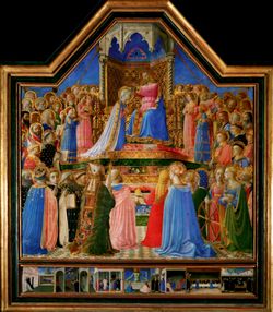 프라 안젤리코가 그린 성모 대관 (1434–1435). 원래 피에솔레에 있었으나 현재는 파리의 루브르 박물관에 소장되어 있다.