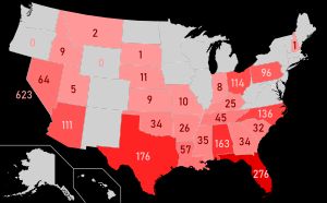 2024년 9월 12일 기준, 미국 주별 사형수 절대 수