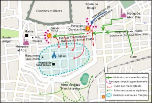 1945년 5월 9일 세티프 시위 과정 지도