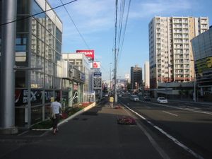 후쿠즈미역 주변에서 치토세 방면을 바라본 모습. 이미지 정면 뒤쪽에 보이는 것은 삿포로 돔.