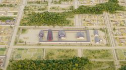 대관대사 가람 모형, 동쪽에서 본 모습. 가시하라시 후지와라쿄 자료실 소장 후지와라쿄 1/1000 모형 일부