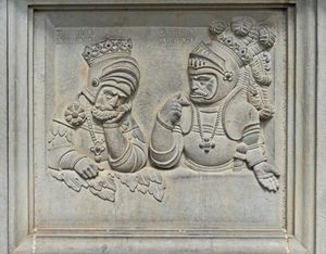 여호사밧(왼쪽)과 아마샤(오른쪽), 독일 힐데스하임 역사 시장 광장의 분수.