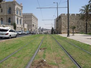 레드 라인은 시청과 다마스쿠스 게이트 사이의 녹색 궤도에서 운행됩니다.