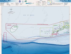 플로리다 키스 지도, 드라이 토르투가스에서 리틀 토치 키까지, 국립 해양 보호구역 경계 표시