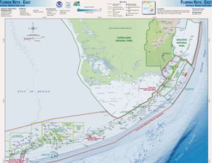 플로리다 키스 지도, 키 웨스트에서 비스케인 국립 공원의 래그드 키스까지, 국립 해양 보호구역 경계 표시(위 지도의 키 웨스트에서 리틀 토치 키까지 중첩됨)