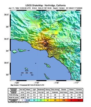 노스리지 지진 진도 지도