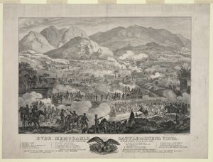 Ever memorable Battle of Buena Vista. 석판화. 1847. 클라우프레흐트 & 멘젤.