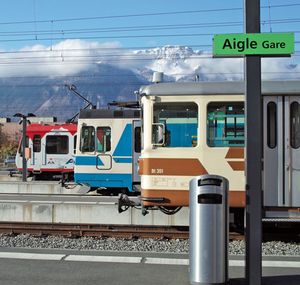 Regional trains waiting at Aigle railway station