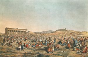 헤파이스토스 신전 앞에서 열린 아테네 축제, 1805년, 에드워드 도드웰 그림