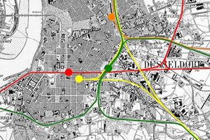 노선 재편성 지도. 구 BME 선은 빨간색, 구 CME 선은 노란색, 구 RhE 역은 귤색, 새로 통합된 노선은 녹색이다.