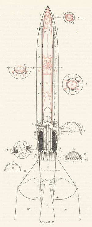 오베르트의 2단 로켓 모델 B 디자인