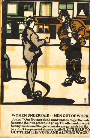 여성의 투표권과 생활 임금을 요구하는 참정권 운동 (약 1903년)