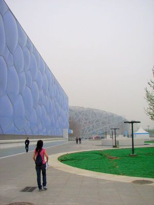 베이징 국가수영장(왼쪽)과 베이징 국가체육장(오른쪽)