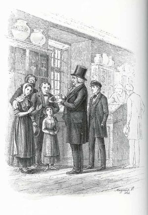 1848년 컬렉션을 방문객들에게 보여주는 톰센. 당시 그림.