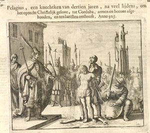 펠라기우스는 1660년 순교자 거울에 묘사되어 있다.