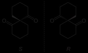 스피로 디케톤의 두 가지 거울상 이성질체