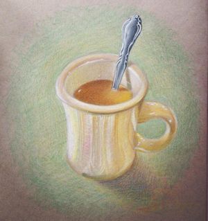 색연필 드로잉 기법(레이어링, 번지기)을 보여주는 그림