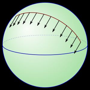 구면에서 곡선을 따라 접선 벡터의 평행 이동