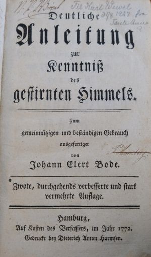 1772년판 Anleitung zur Kenntniss des gestirnten Himmels의 표지