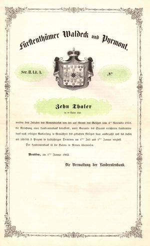 발데크-피르몬트 후국 정부 채권, 1863년 1월 1일 발행