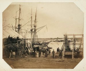 1857년 뉴펀들랜드 Conche에서 대구 간유를 만들고 싣는 모습