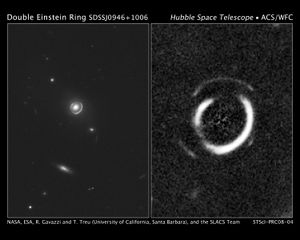 SDSSJ0946+1006는 이중 아인슈타인 고리이다. 허블 우주 망원경/NASA/ESA 제공
