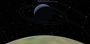 트리톤 하늘에서 보이는 해왕성의 모습을 시뮬레이션한 것.