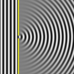슬릿 폭이 파장과 같을 때 평면파의 회절