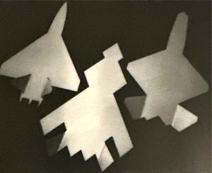 왼쪽부터 노스롭의 AMF, USF 및 HSF 설계 개념의 평판 모델. HSF는 1985년까지 선호되는 개념이었다.