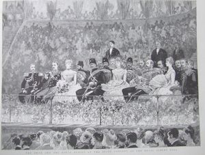 런던 로열 앨버트 홀에서 영국 및 러시아 왕족과 함께 있는 나세르 알딘 샤