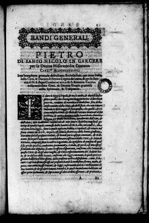 페라라 시, 국가 및 레가치온에서 준수해야 하는 알도브란디노 추기경의 일반 포고령, 1598