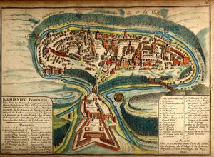 1691년 프랑스어 지도, 구시가지와 스모트리치 강이 굽이치는 카미아네츠-포돌스키의 성