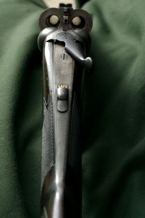 수평 2연식 더블 라이플 (홀랜드&홀랜드제). 크로스볼트와 두꺼운 총신이 특징이다.