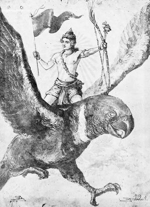 1959년, 앵무새를 타고 있는 카마데바의 태국 묘사