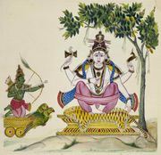 시바를 향해 사랑의 화살을 쏘려 하는 카마