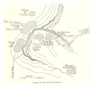 1892년 루이 구스타브 빙거의 저서 콩과 모시의 땅을 거쳐 니제르에서 기니 만으로에 실린 "보보디울라소" 지도