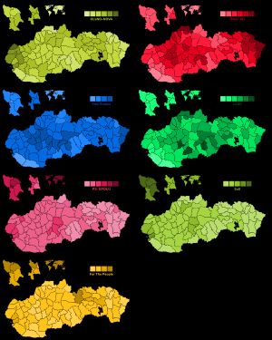 선거 결과, 구별 정당별 득표율 표시