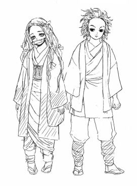 네즈코와 탄지로의 초기 스케치